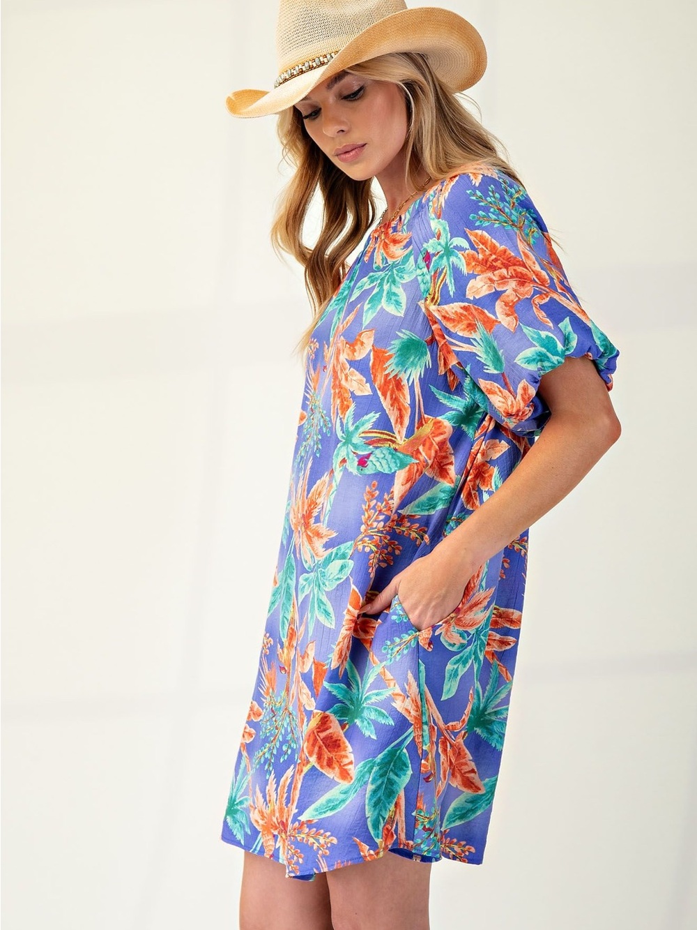 Easel PRINTED PEACH BLOSSOM WOVEN DRESS - Picture 4 of 5